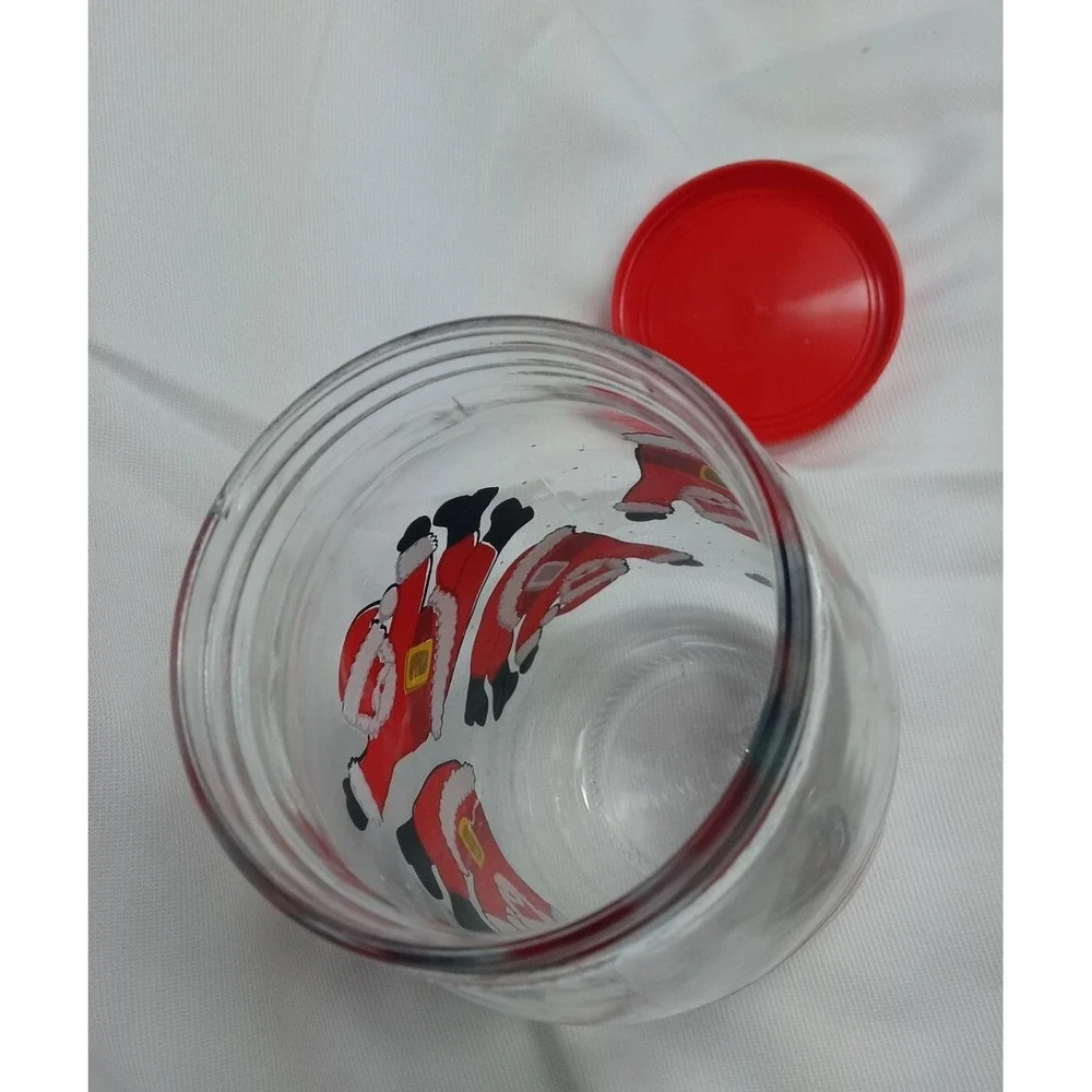 Santa Claus Christmas Cookie Jar Glass Canister Tumbling Santa 2L France Vintage